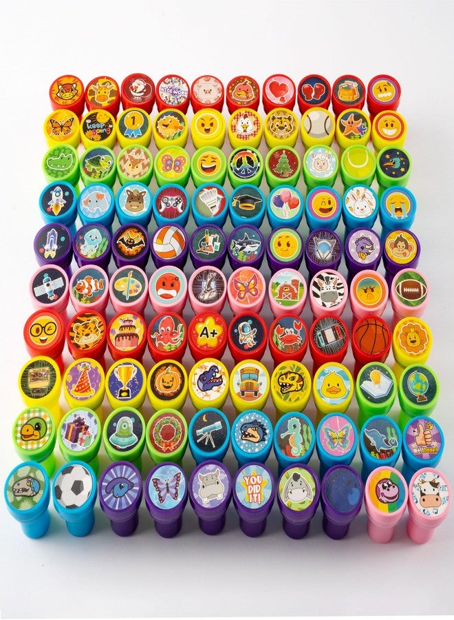 DMIGHT 100 Pcs Assorted Stamps for Kids Self-Ink Stamps (100 Different Designs, Dinosaur, Zoo Safari, butterfly, space, ) for Party Favor, Carnival Prizes, School, Easter Egg Stuffers, Halloween, Christmas - Image 2